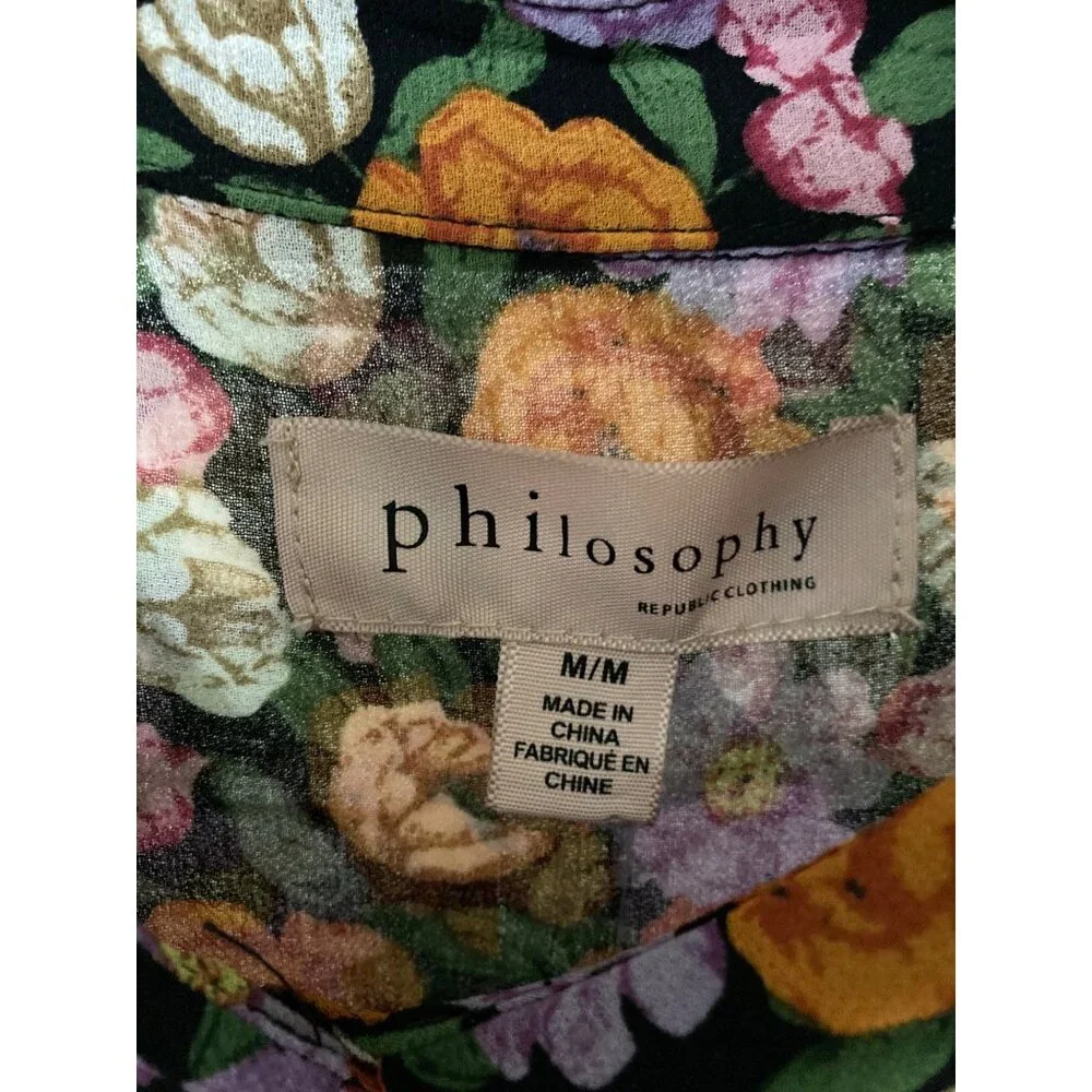 Philosophy Women's Button Up Long Sleeve Floral Blouse - Picture 2 of 10